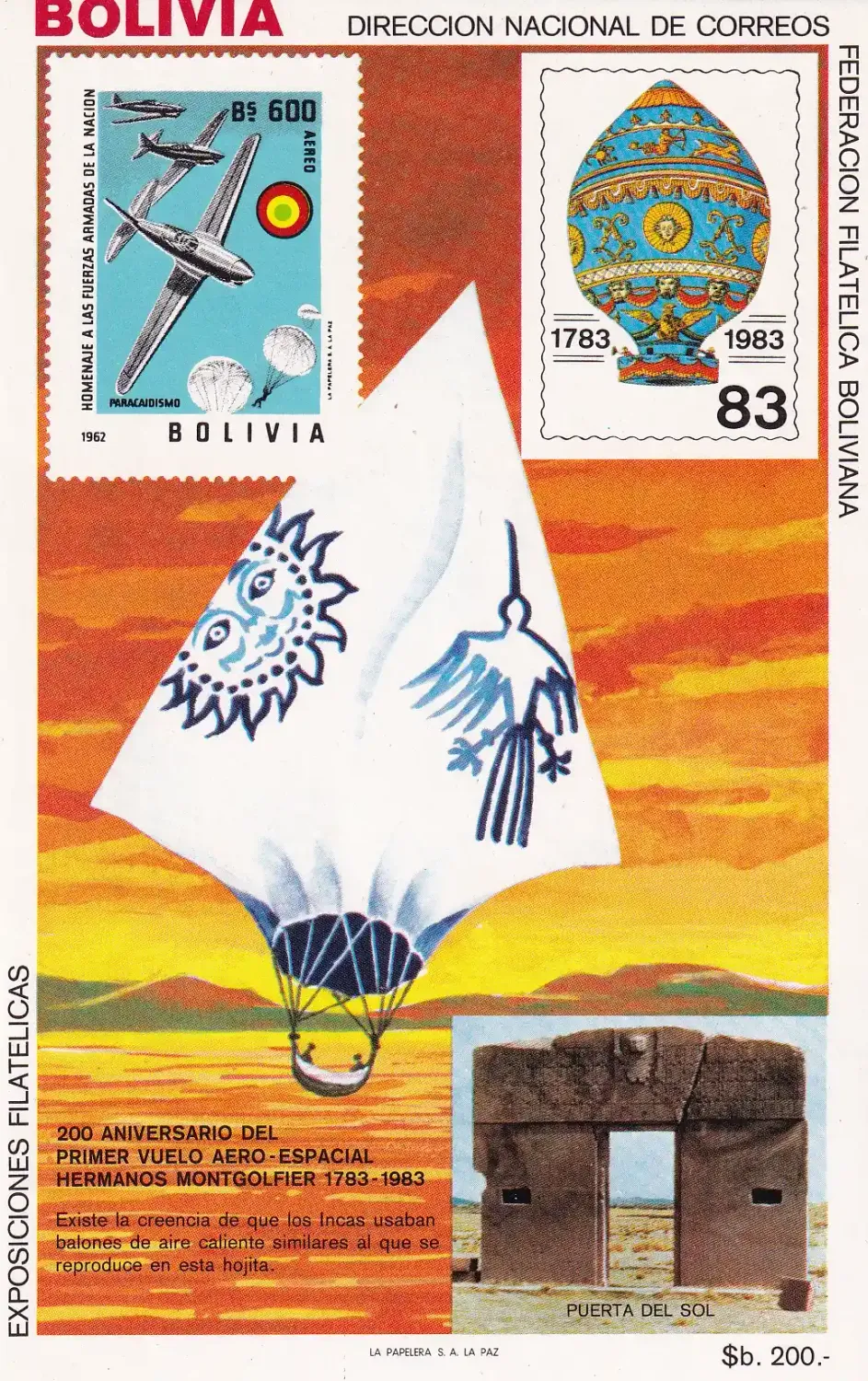 Bolivia 1983 The 200th Anniv of Aviation - First Flight of the Montgolfier Brothers (ss/2v). MNH(**) Bolivia 1983 The 200th Anniv of Aviation - First Flight of the Montgolfier Brothers (ss/2v). MNH(**)