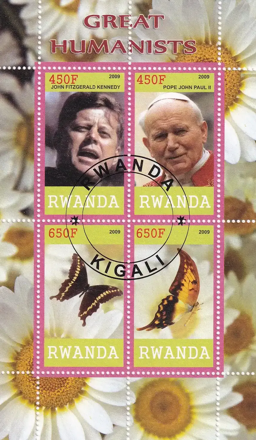 Rwanda 2009 Kennedy and Pope, Butterflies (SS/v4). CTO, NH(**) Rwanda 2009 Kennedy and Pope, Butterflies (SS/v4). CTO, NH(**)