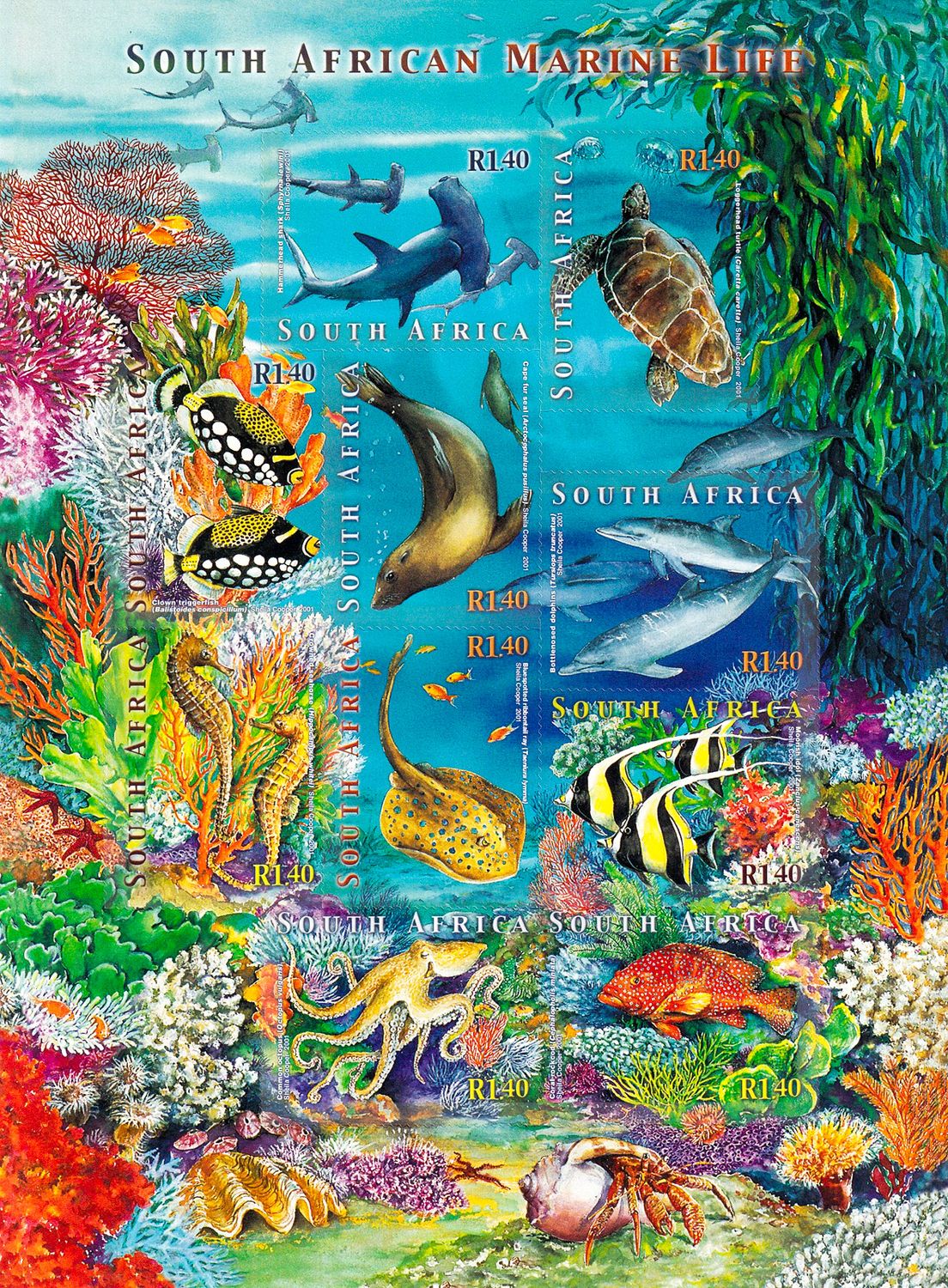 South Africa 2001 Marine Life - Self-Adhesive (ss/10v). MNH(**) South Africa 2001 Marine Life - Self-Adhesive (ss/10v). MNH(**)