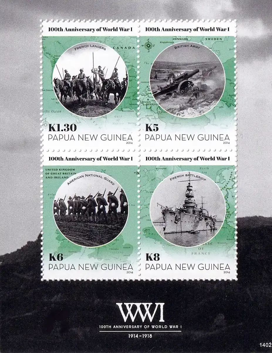 Papua New Guinea 2014 The 100th Anniv of the Beginning of World War I (ss/4v). MNH Papua New Guinea 2014 The 100th Anniv of the Beginning of World War I (ss/4v). MNH