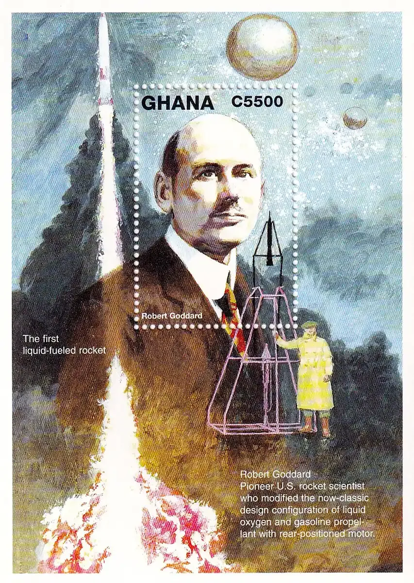 Ghana 2000 Robert Goddard (1882–1945), pioneer rocket scientist. (ss/1v)-MNH (**) Ghana 2000 Robert Goddard (1882–1945), pioneer rocket scientist. (ss/1v)-MNH (**)