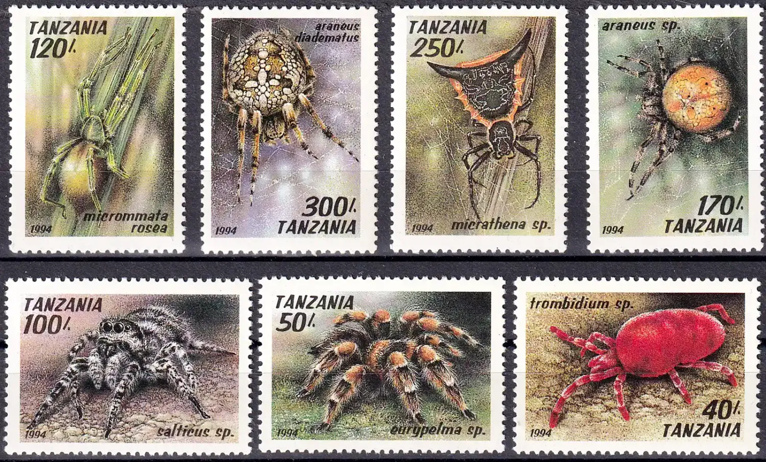 Tanzania 1994 Arachnids, Spiders, Scorpions (7v). MNH(**) Tanzania 1994 Arachnids, Spiders, Scorpions (7v). MNH(**)