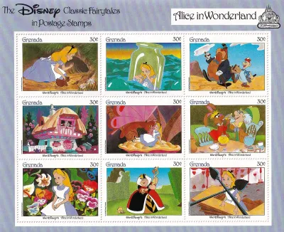 Grenada 1987 The 50th Anniv of First Full-Length Disney Cartoon Film - Alice in Wonderland (ss/9v) - MNH(**)