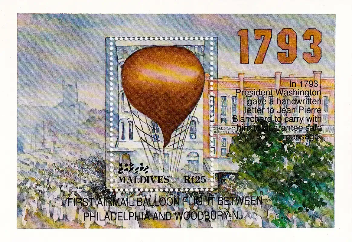 Maldives 1993 The 200th Anniv of First Airmail Flight, Airship (ss/1v). MNH(**) Maldives 1993 The 200th Anniv of First Airmail Flight, Airship (ss/1v). MNH(**)