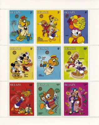 Belize 1986 Christmas - Walt Disney Cartoon Characters in Scenes from "Saludos Amigos" (ss/9v). MNH (**) Belize 1986 Christmas - Walt Disney Cartoon Characters in Scenes from "Saludos Amigos" (ss/9v). MNH (**)