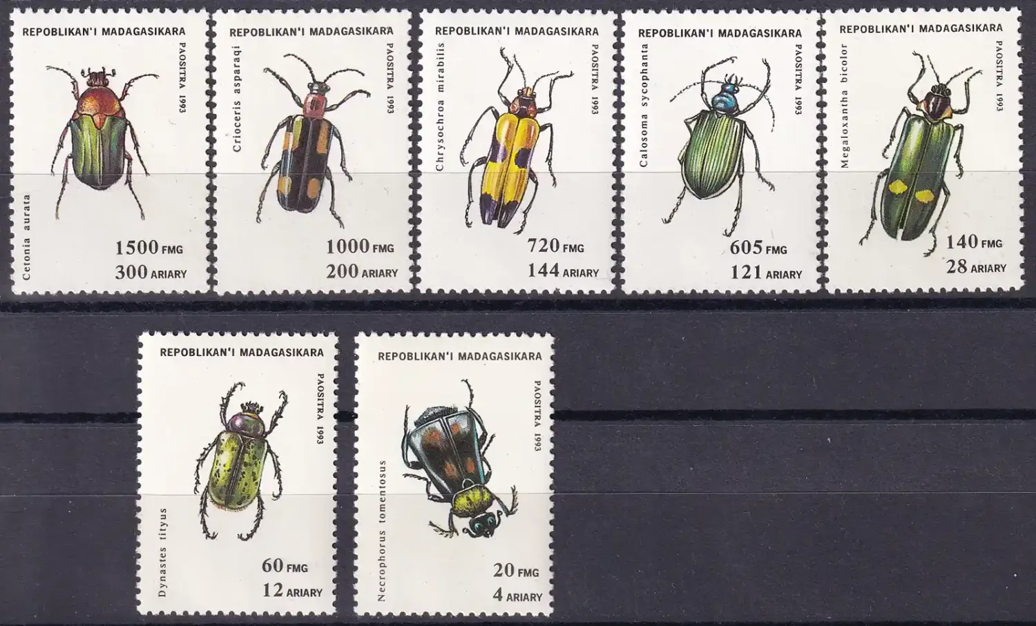 Madagascar 1994 Beetles (7v)-MNH(**) Madagascar 1994 Beetles (7v)-MNH(**)