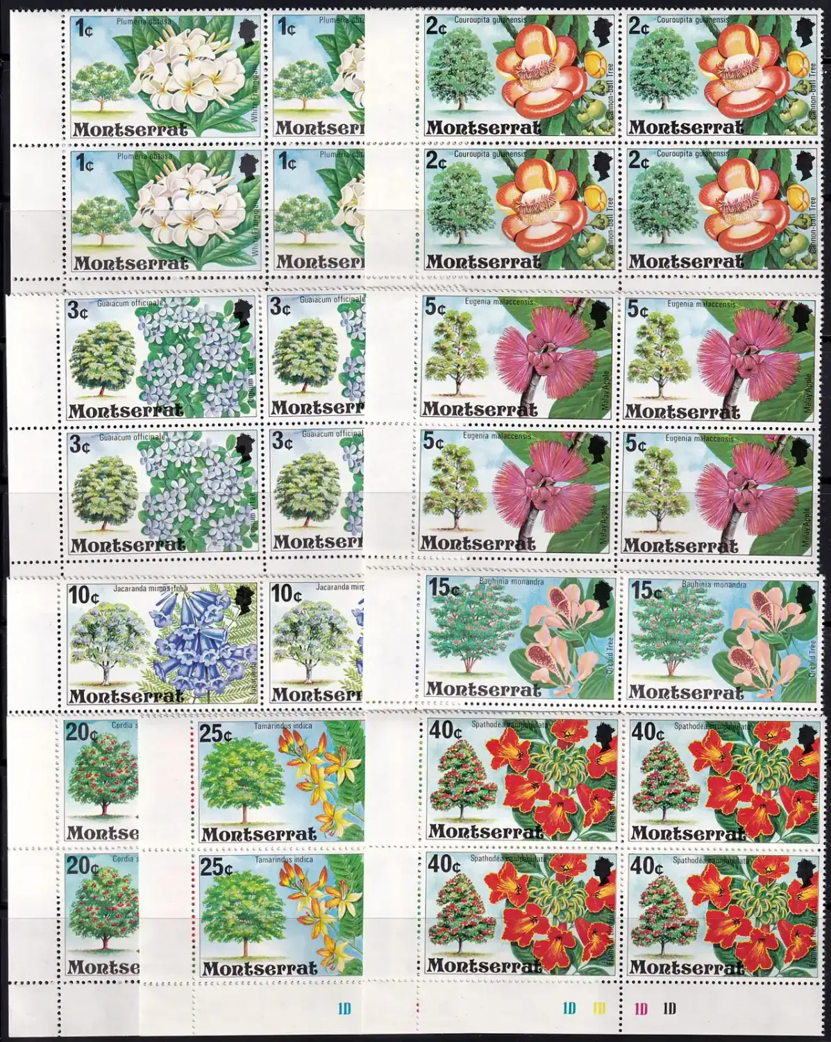 Montserrat 1976 Flowering Trees. Full Set (C/Blocks) (15v). MNH(**) Montserrat 1976 Flowering Trees. Full Set (C/Blocks) (15v). MNH(**)