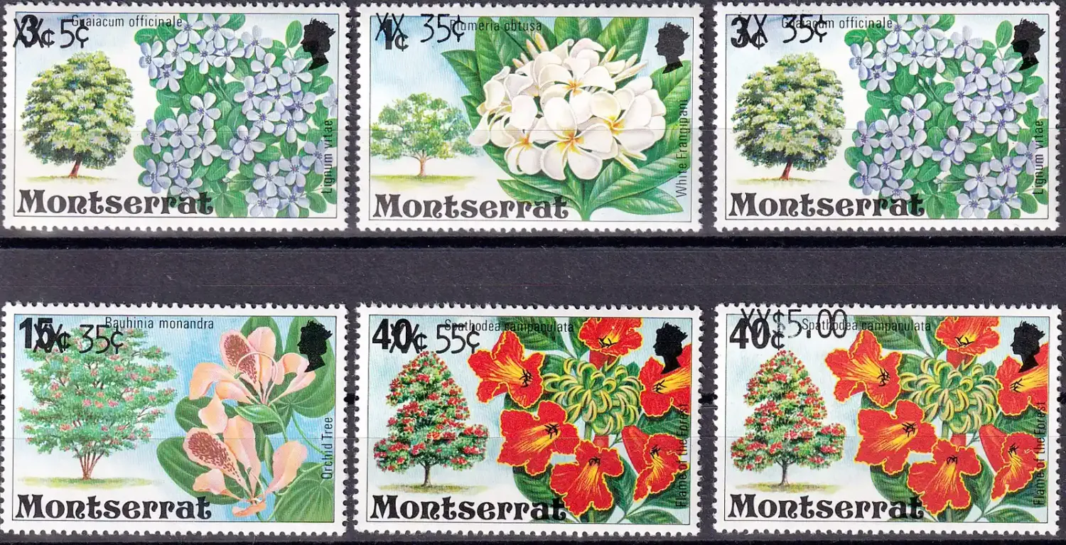 Montserrat 1980 Flowering Trees Stamps of 1976 Surcharged. (6v). MNH(**) Montserrat 1980 Flowering Trees Stamps of 1976 Surcharged. (6v). MNH(**)