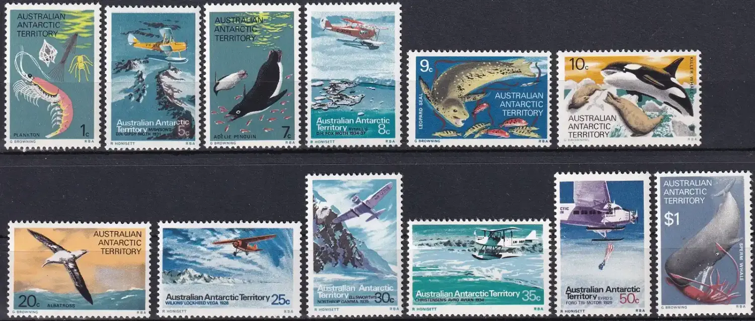 Australian Antarctic Territory 1973 Marine Life and Aircraft in the Service of Antarctic Research (12v). MNH(**)