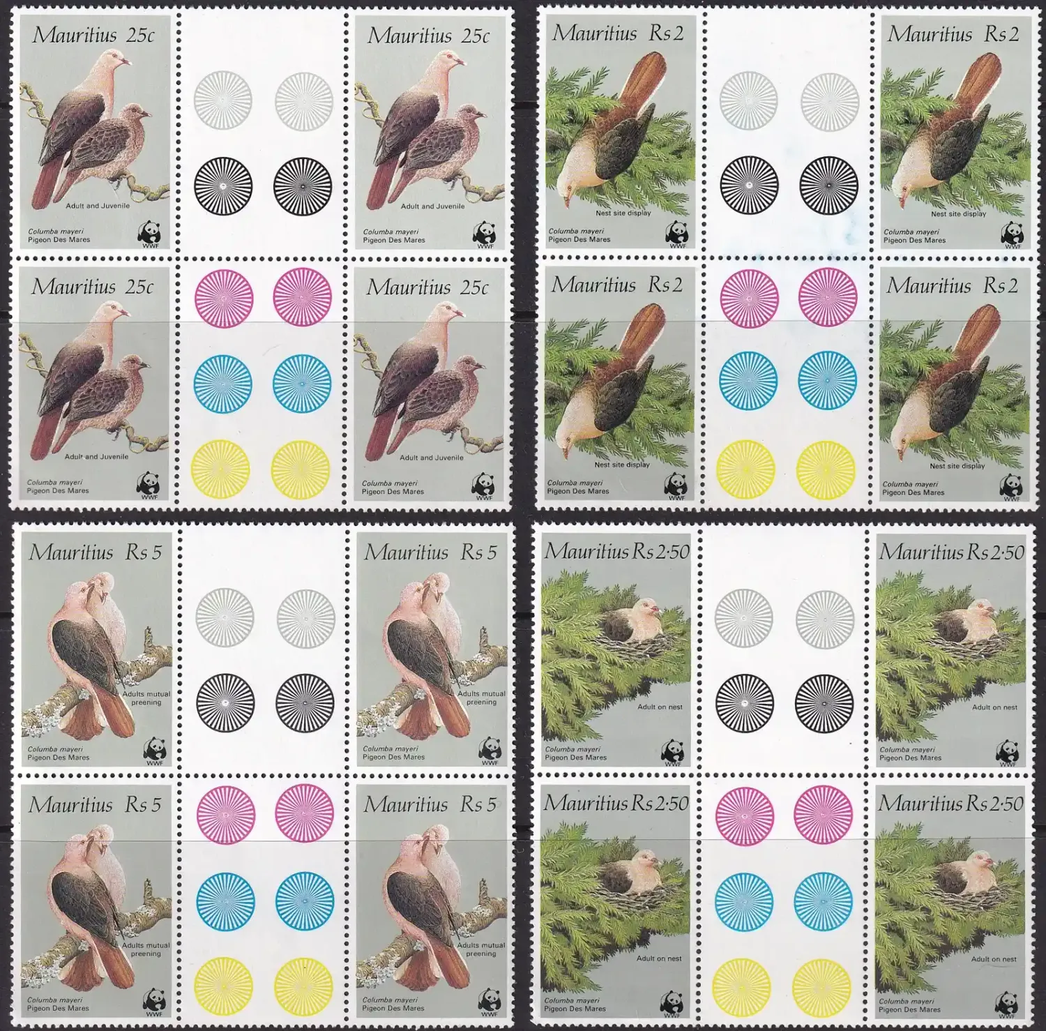Mauritius 1985 Global Conservation (WWF) - Pink Pigeon Birds (Gutter Blocks). MNH(**) Mauritius 1985 Global Conservation (WWF) - Pink Pigeon Birds (Gutter Blocks). MNH(**)