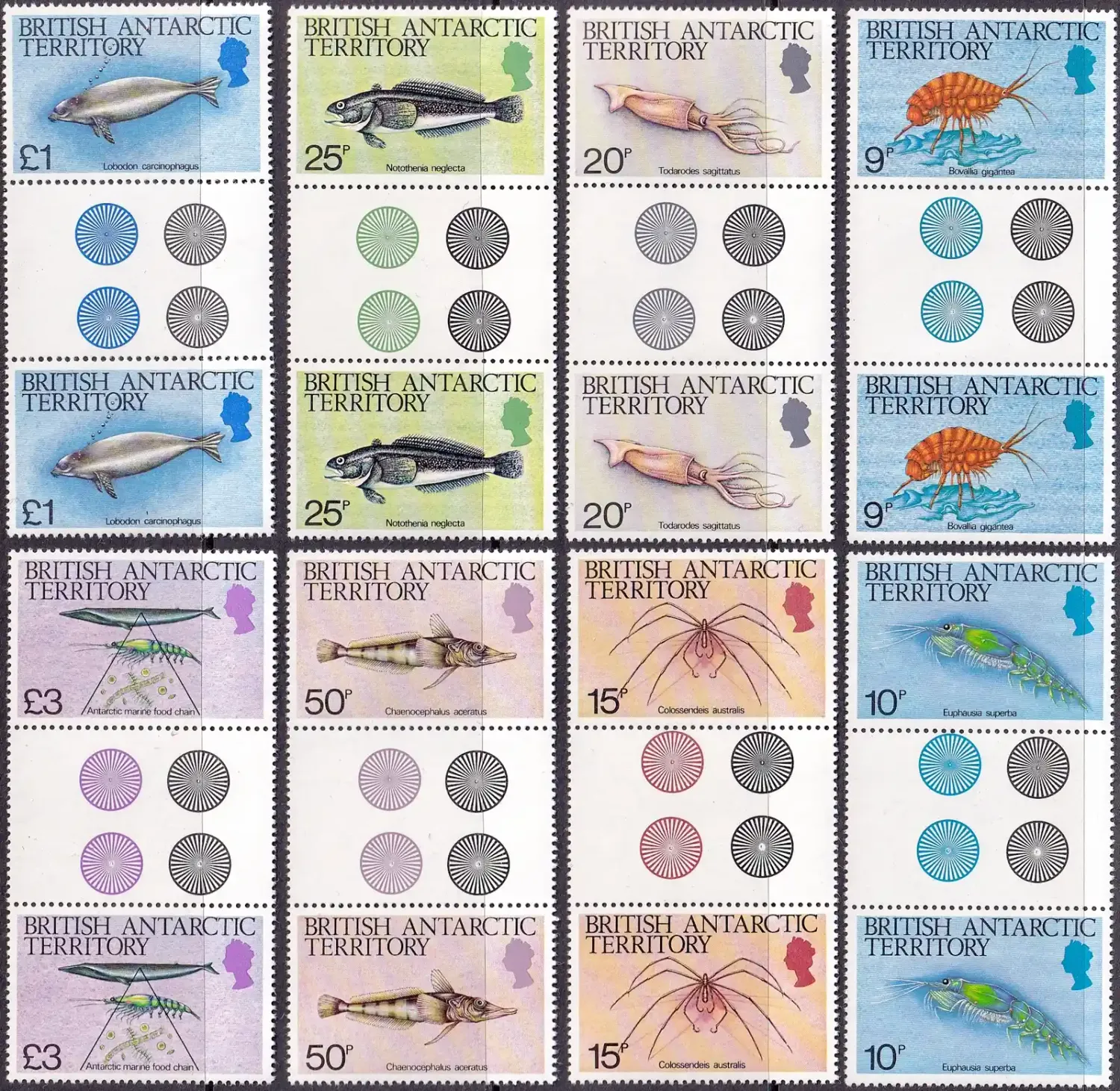 British Antarctic: 1984 Defs/Marine Life - 1p-3.00 (16v), Gutter Pairs. MNH(**) British Antarctic: 1984 Defs/Marine Life - 1p-3.00 (16v), Gutter Pairs. MNH(**)