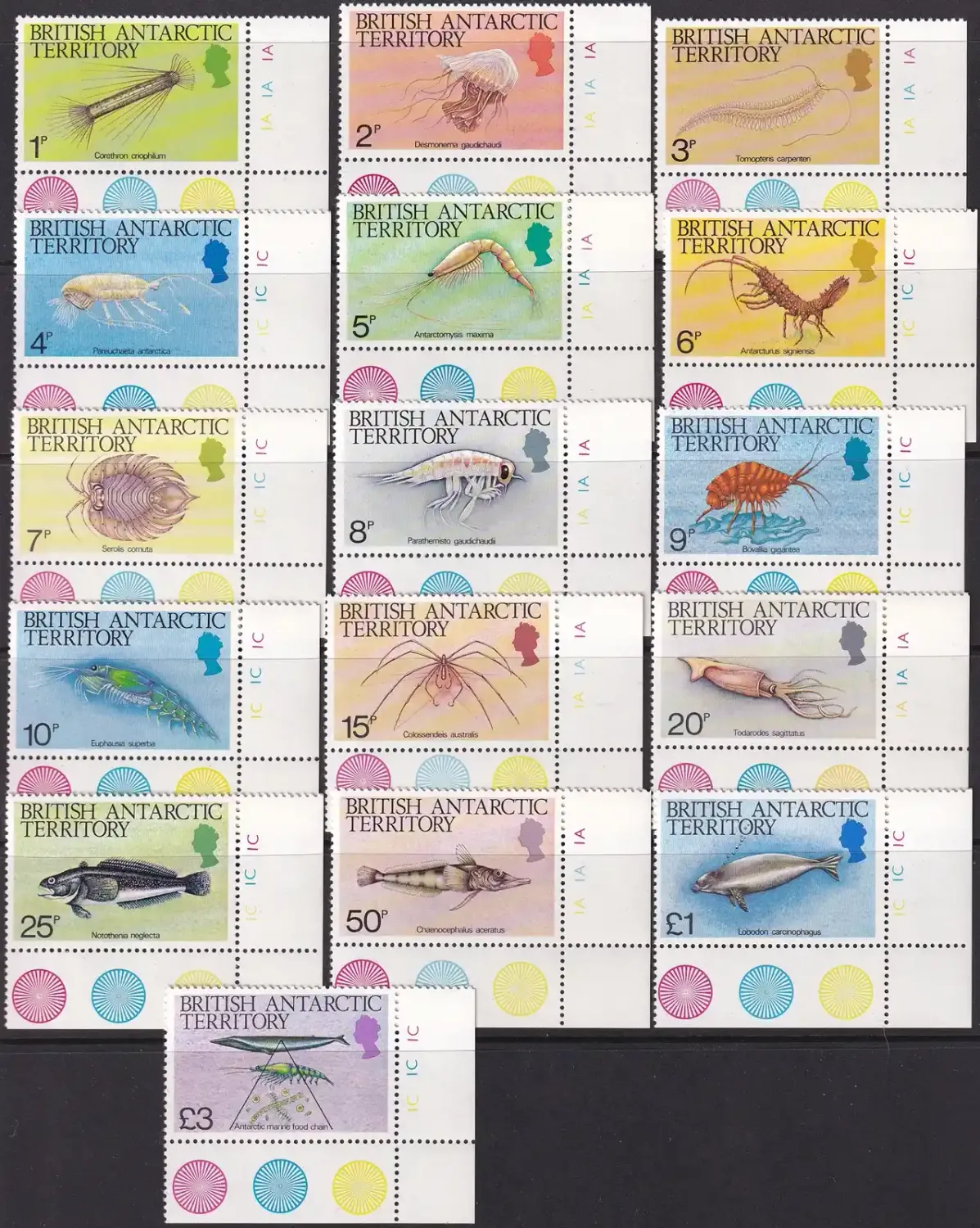 British Antarctic: 1984 Defs/Marine Life - 1p-3.00 (16v), Marginals. MNH(**) British Antarctic: 1984 Defs/Marine Life - 1p-3.00 (16v), Marginals. MNH(**)
