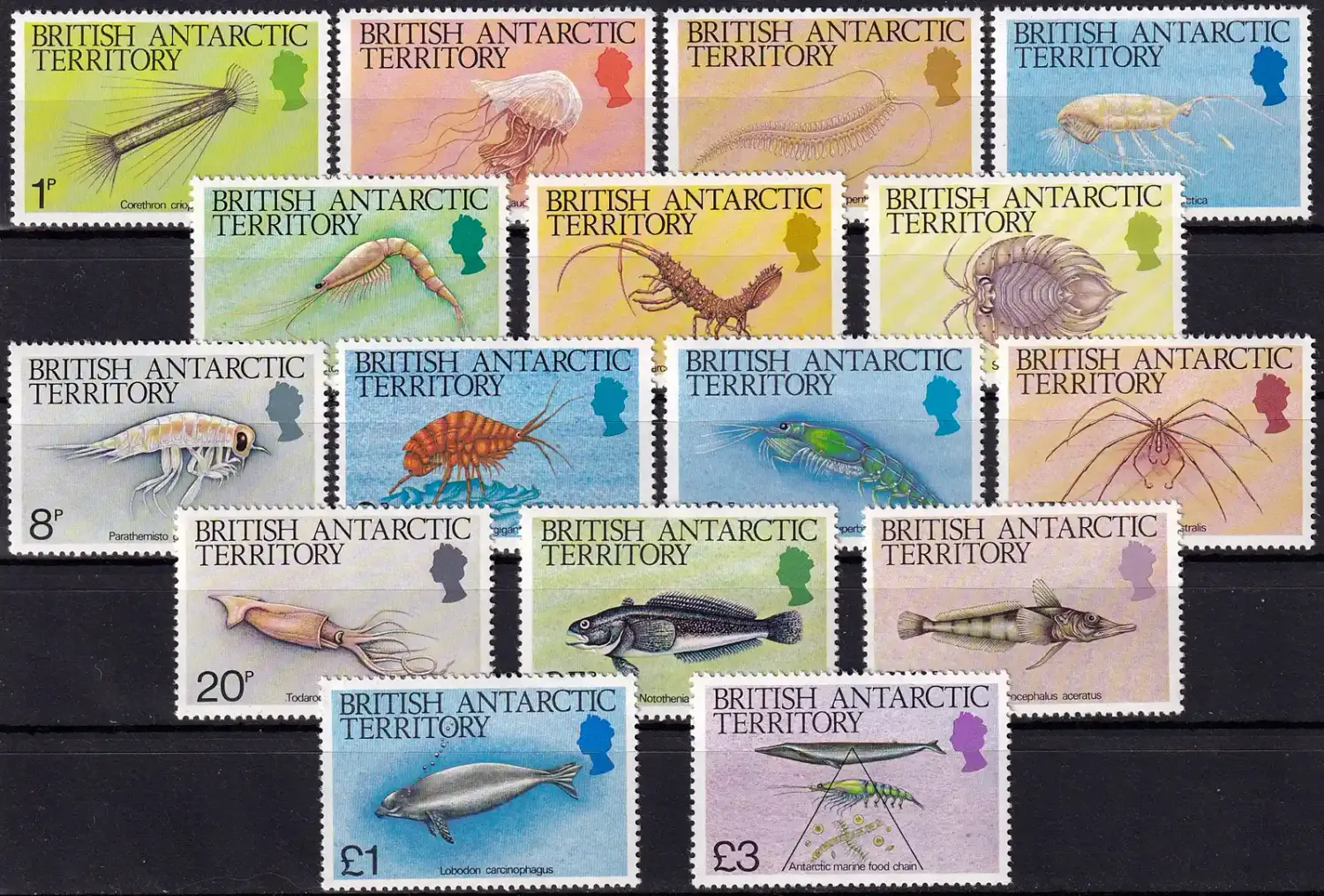 British Antarctic: 1984 Defs/Marine Life - 1p-3.00 (16v), MNH(**) British Antarctic: 1984 Defs/Marine Life - 1p-3.00 (16v), MNH(**)