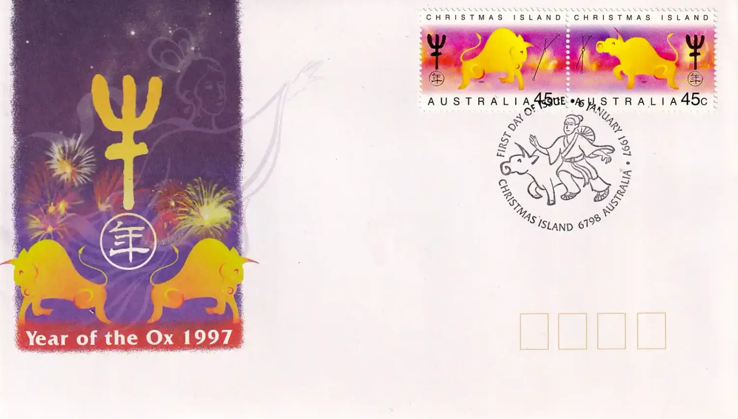 Australia, Christmas Island, 1997 Chinese New Year of the ox. FDC Australia, Christmas Island, 1997 Chinese New Year of the ox. FDC