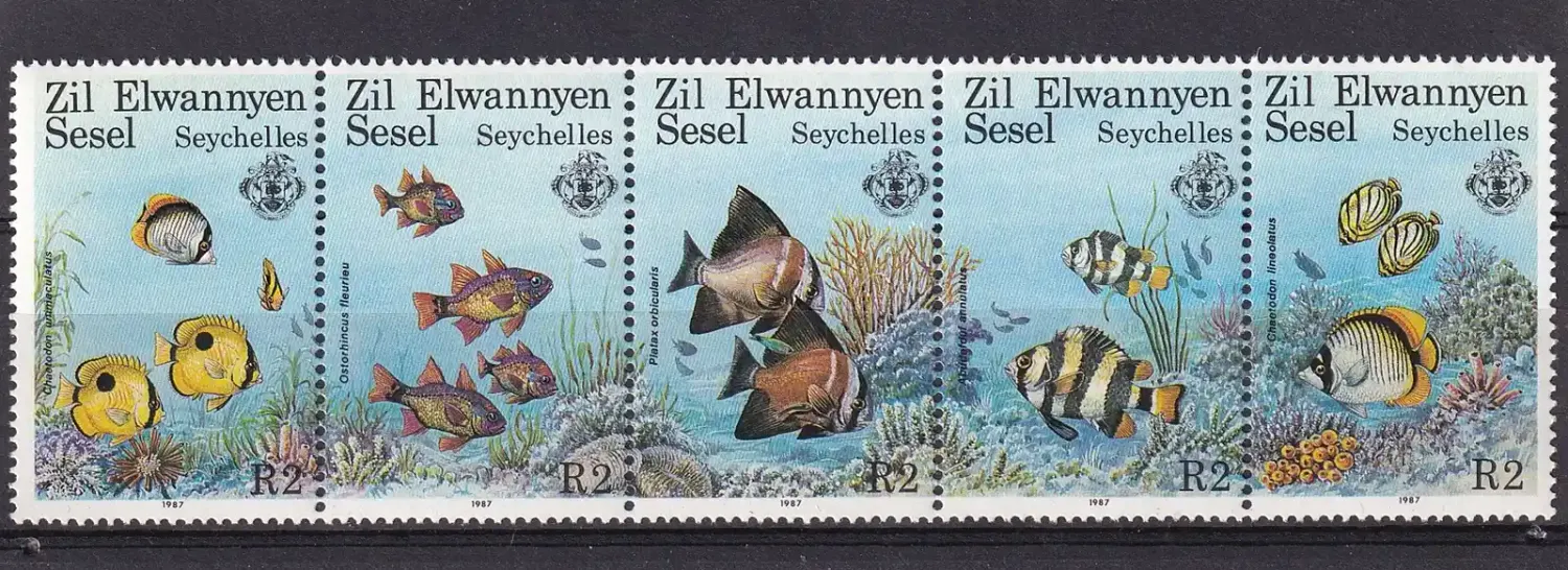 Seychelles (Zil Elwannyen Sesel) 1987 Fish (s/5v), MNH(**) Seychelles (Zil Elwannyen Sesel) 1987 Fish (s/5v), MNH(**)