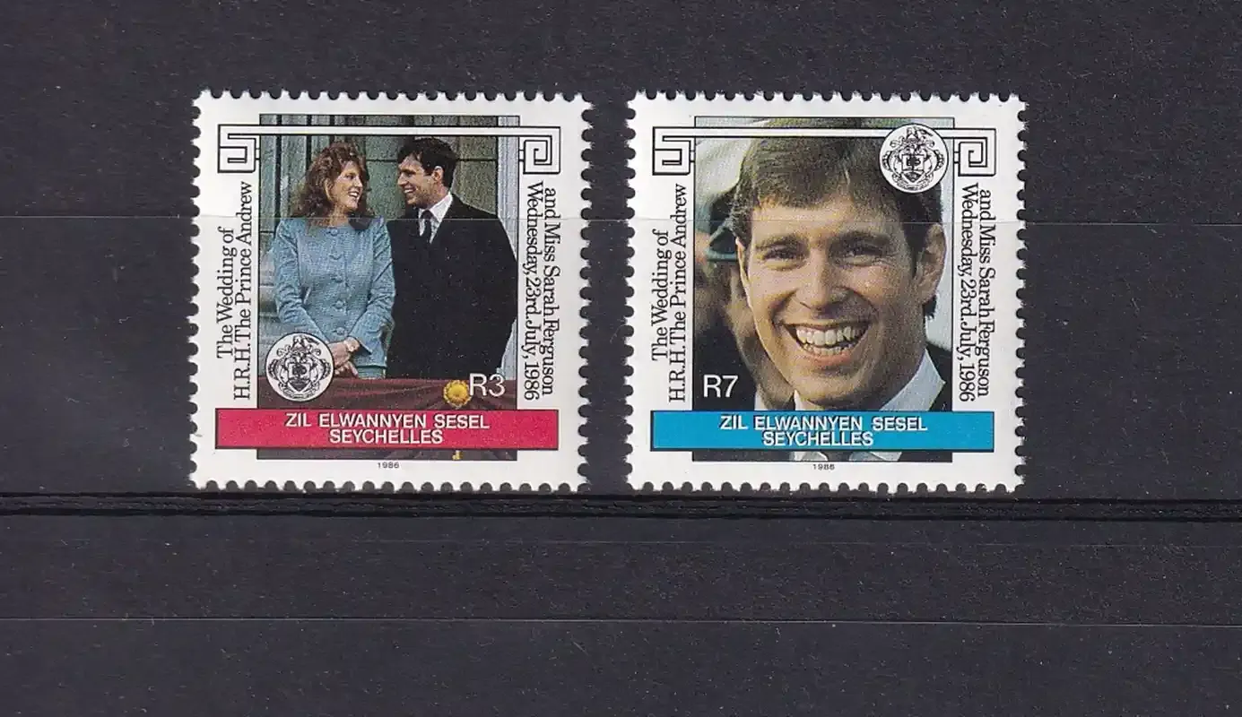 Seychelles (Zil Elwannyen Sesel) 1986 Royal Wedding, Andrew & Fergie (2v), MNH(**) Seychelles (Zil Elwannyen Sesel) 1986 Royal Wedding, Andrew & Fergie (2v), MNH(**)