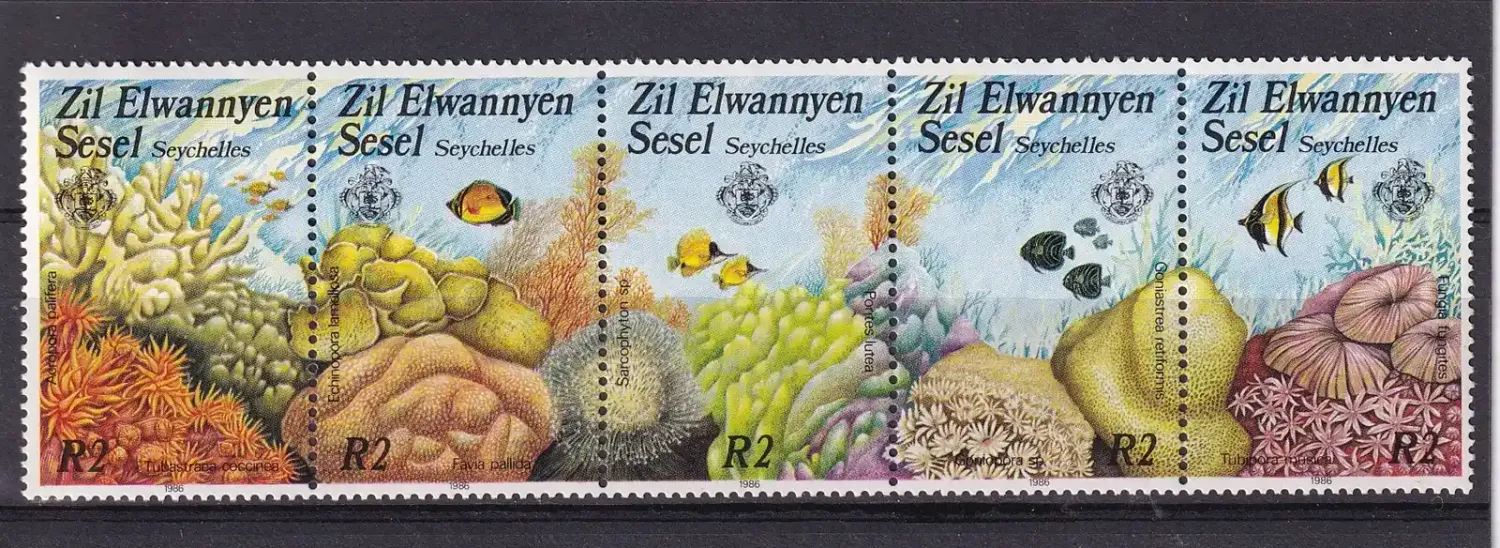 Seychelles (Zil Elwannyen Sesel) 1986 Corals (s/5v), MNH(**) Seychelles (Zil Elwannyen Sesel) 1986 Corals (s/5v), MNH(**)