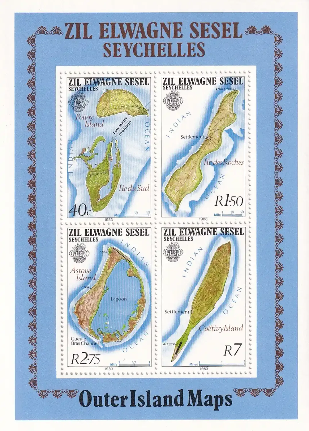 Seychelles (Zil Elwagne Sesel) 1983 Maps (ss/4v). MNH(**) Seychelles (Zil Elwagne Sesel) 1983 Maps (ss/4v). MNH(**)