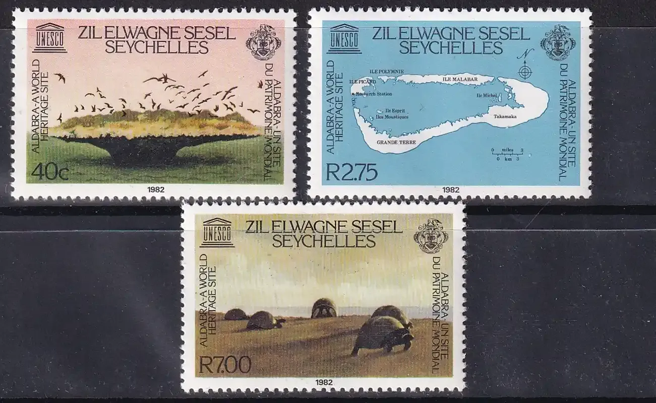Seychelles (Zil Elwagne Sesel) 1982 UNESCO World Heritage - Aldabra Archipelago (3v). MNH(**) Seychelles (Zil Elwagne Sesel) 1982 UNESCO World Heritage - Aldabra Archipelago (3v). MNH(**)