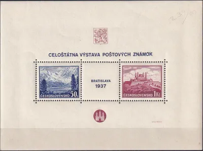 Czechoslovakia 1937 Stamps Exhibition, Bratislava. Scenic Views (ss/2v). MNH(**) Czechoslovakia 1937 Stamps Exhibition, Bratislava. Scenic Views (ss/2v). MNH(**)