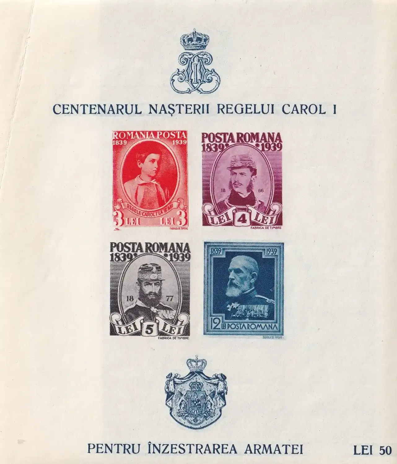 Romania 1939 The 100th Anniv of the Birth of King Carol I, Imperf (ss/4v). MNH(**)