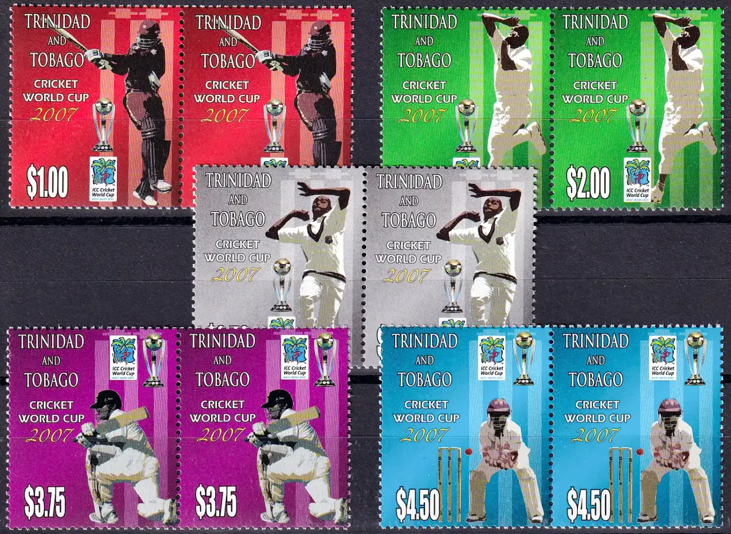 Trinidad & Tobago 2007 Cricket World Cup pairs (p/v10)-MNH(**) Trinidad & Tobago 2007 Cricket World Cup pairs (p/v10)-MNH(**)