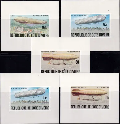 Ivory Coast 1977 History of the Airship. Imperf/Delux-MNH (**) Ivory Coast 1977 History of the Airship. Imperf/Delux-MNH (**)
