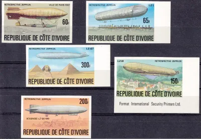 Ivory Coast 1977 History of the Airship. Imperf (5v)-MNH (**) Ivory Coast 1977 History of the Airship. Imperf (5v)-MNH (**)