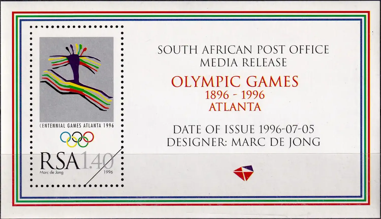 South Africa 1996 Olympic Games - Atlanta, USA. Media Sheet MNH(**) South Africa 1996 Olympic Games - Atlanta, USA. Media Sheet MNH(**)