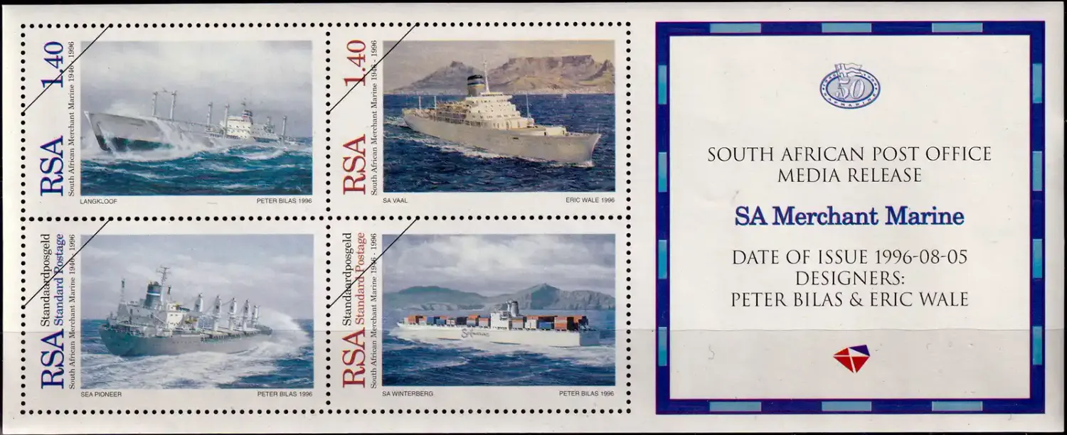 South Africa 1996 The 50th Anniv of South African Merchant Marine, Ships. Media Sheet MNH(**) South Africa 1996 The 50th Anniv of South African Merchant Marine, Ships. Media Sheet MNH(**)