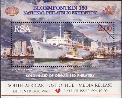 South Africa 1996 National Stamp Exhibition "BLOEMFONTEIN 150", Ships. Media Sheet MNH(**) South Africa 1996 National Stamp Exhibition "BLOEMFONTEIN 150", Ships. Media Sheet MNH(**)