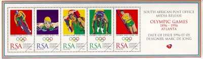 South Africa 1996 Olympic Games - Atlanta, USA. Media Sheet MNH(**) South Africa 1996 Olympic Games - Atlanta, USA. Media Sheet MNH(**)