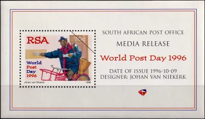 South Africa 1996 World Post Day. Media Sheet MNH(**)