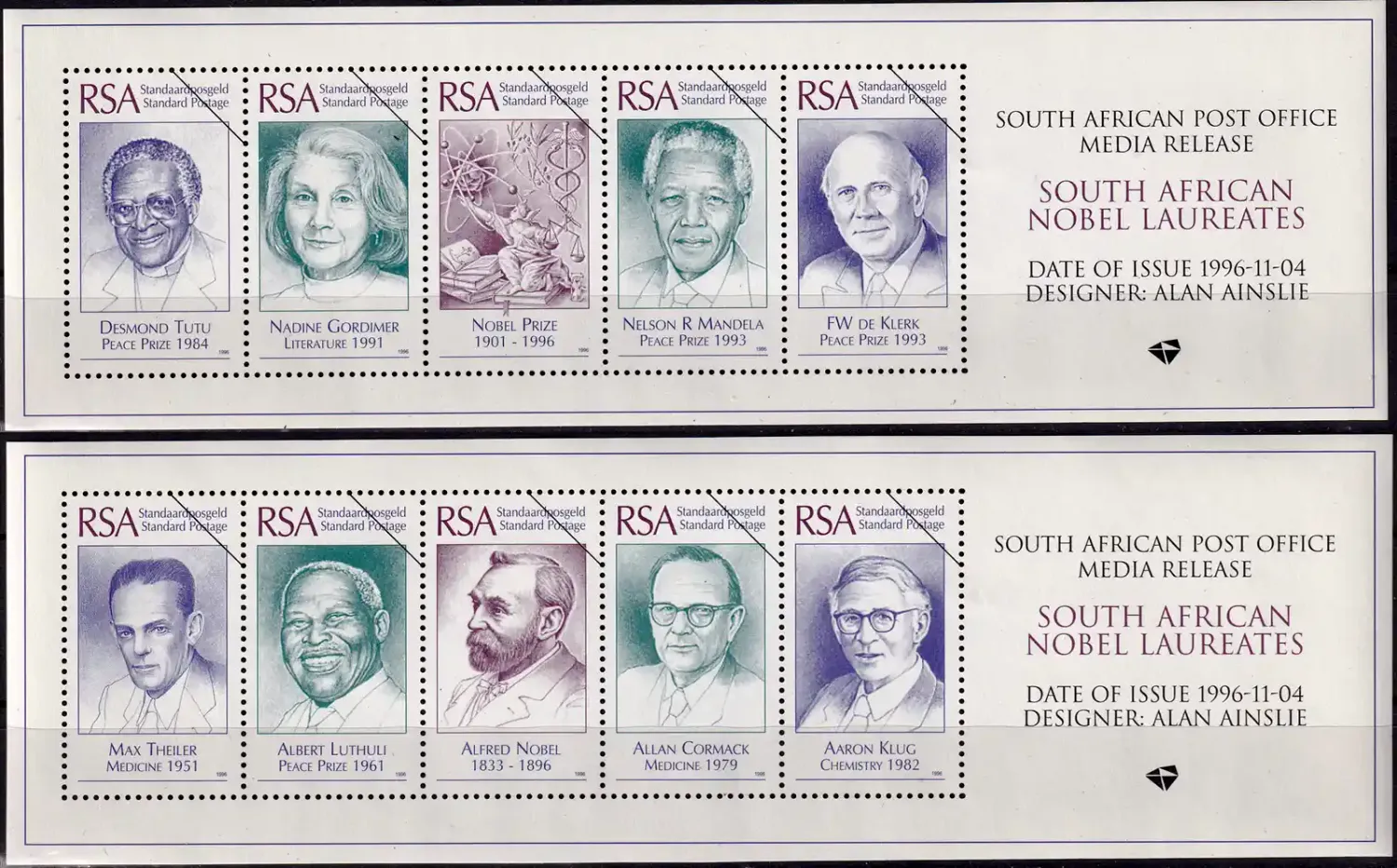 South Africa 1996 South African Nobel Laureates. Media Sheet MNH(**) South Africa 1996 South African Nobel Laureates. Media Sheet MNH(**)