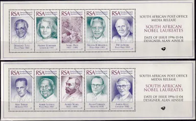 South Africa 1996 South African Nobel Laureates. Media Sheet MNH(**) South Africa 1996 South African Nobel Laureates. Media Sheet MNH(**)