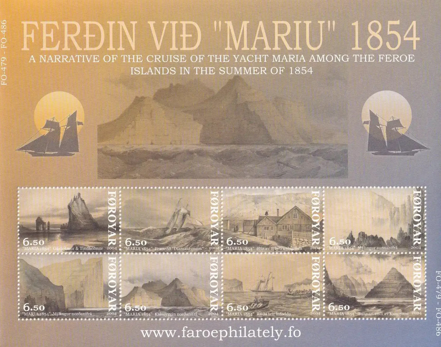 Faroe Islands 2004 The 150th Anniversary of The Cruise on "Maria" (ss/8v). MNH(**) Faroe Islands 2004 The 150th Anniversary of The Cruise on "Maria" (ss/8v). MNH(**)