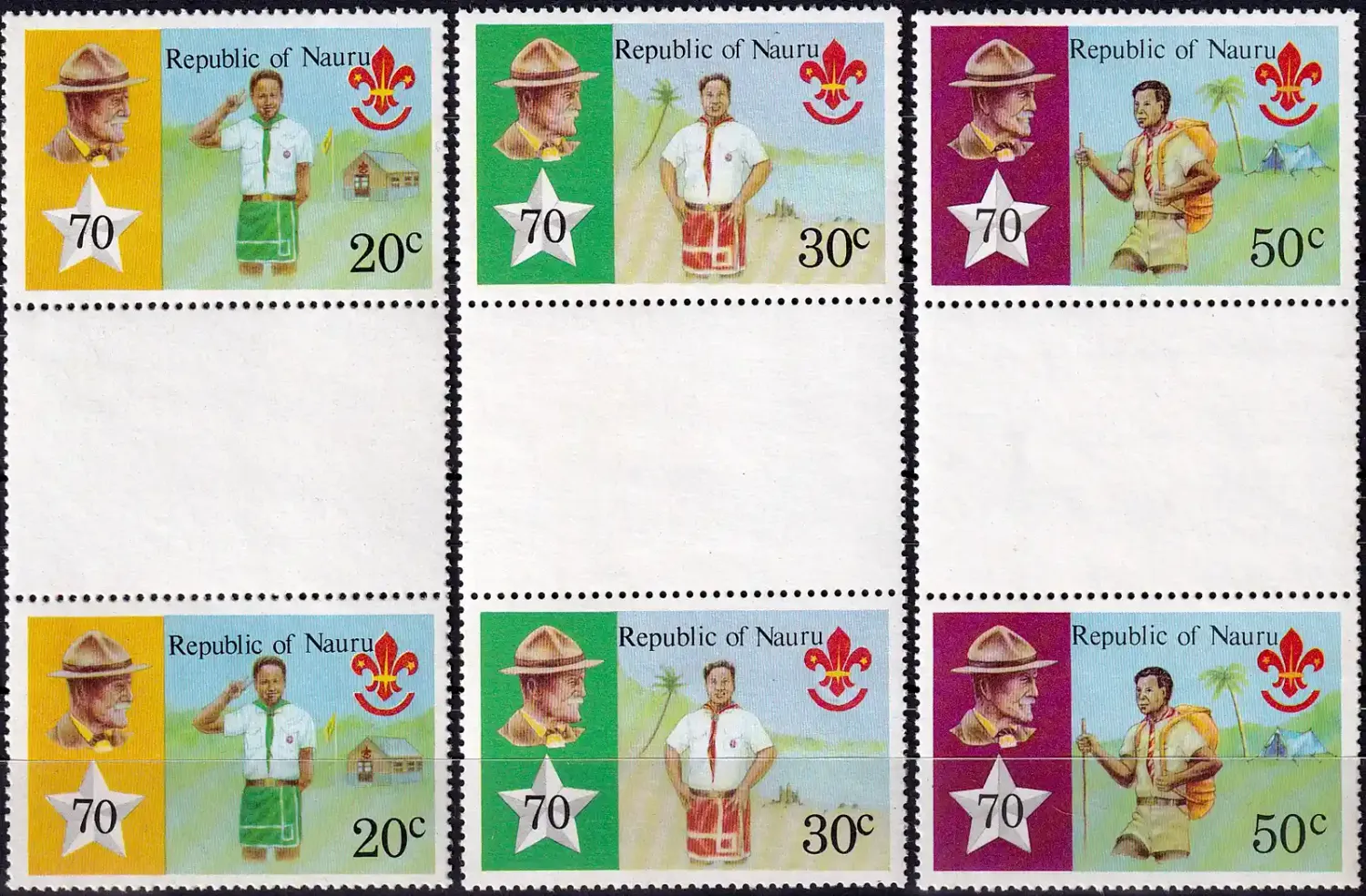 Nauru 1978 The 70th Anniv of Boy Scout Movement, Gutter Pairs (6v) MNH(**)