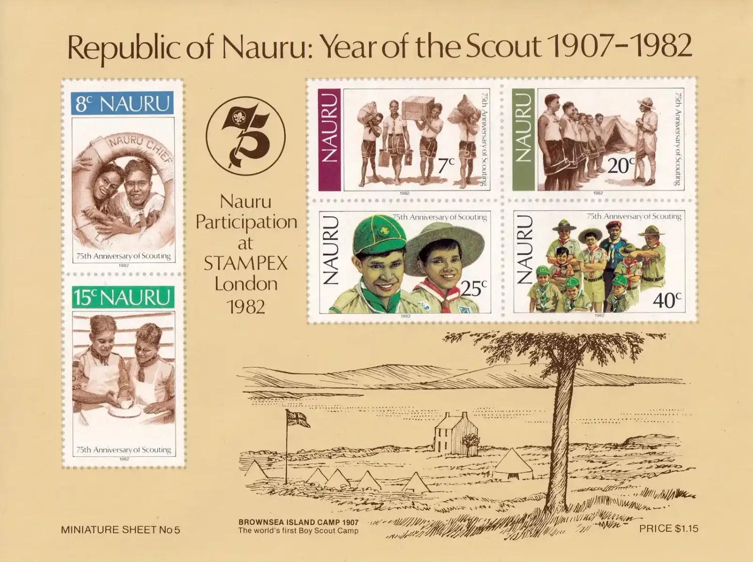 Nauru 1982 Scouts (ss/6v) MNH(**) Nauru 1982 Scouts (ss/6v) MNH(**)