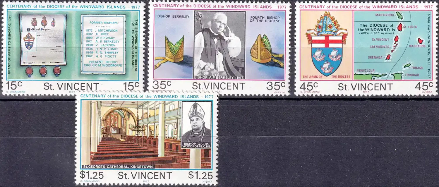 St. Vincent 1977 The 100th Anniv of Anglican Diocese of the Windward Islands. (4v) MNH(**) St. Vincent 1977 The 100th Anniv of Anglican Diocese of the Windward Islands. (4v) MNH(**)