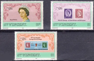 St. Vincent 1980 Int Stamp Exhibition "LONDON 1980" - Stamps on Stamps (3v) MNH(**) St. Vincent 1980 Int Stamp Exhibition "LONDON 1980" - Stamps on Stamps (3v) MNH(**)