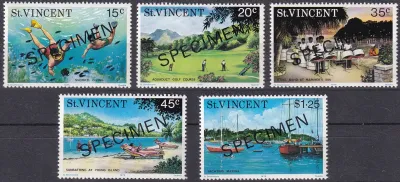 Grenadines Of St. Vincent 1975, Tourism, Petit St. Vincent set of 5 opt'd Specimen. MNH(**) Grenadines Of St. Vincent 1975, Tourism, Petit St. Vincent set of 5 opt'd Specimen. MNH(**)