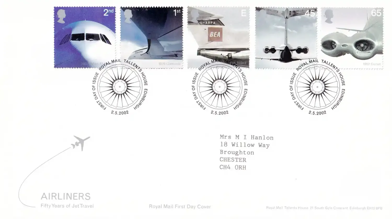 Great Britain 2002 Airliners. FDC Great Britain 2002 Airliners. FDC