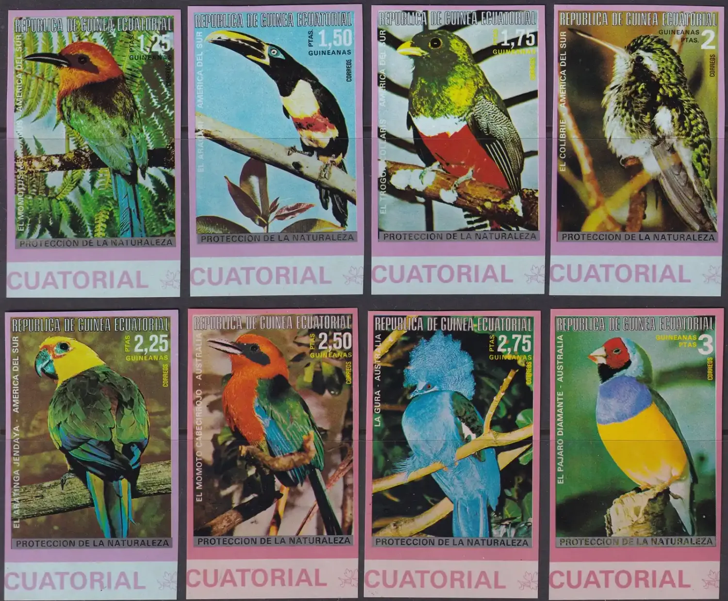 Equatorial Guinea, 1974 South American and Australian Birds (Imperf). MNH(**) Equatorial Guinea, 1974 South American and Australian Birds (Imperf). MNH(**)