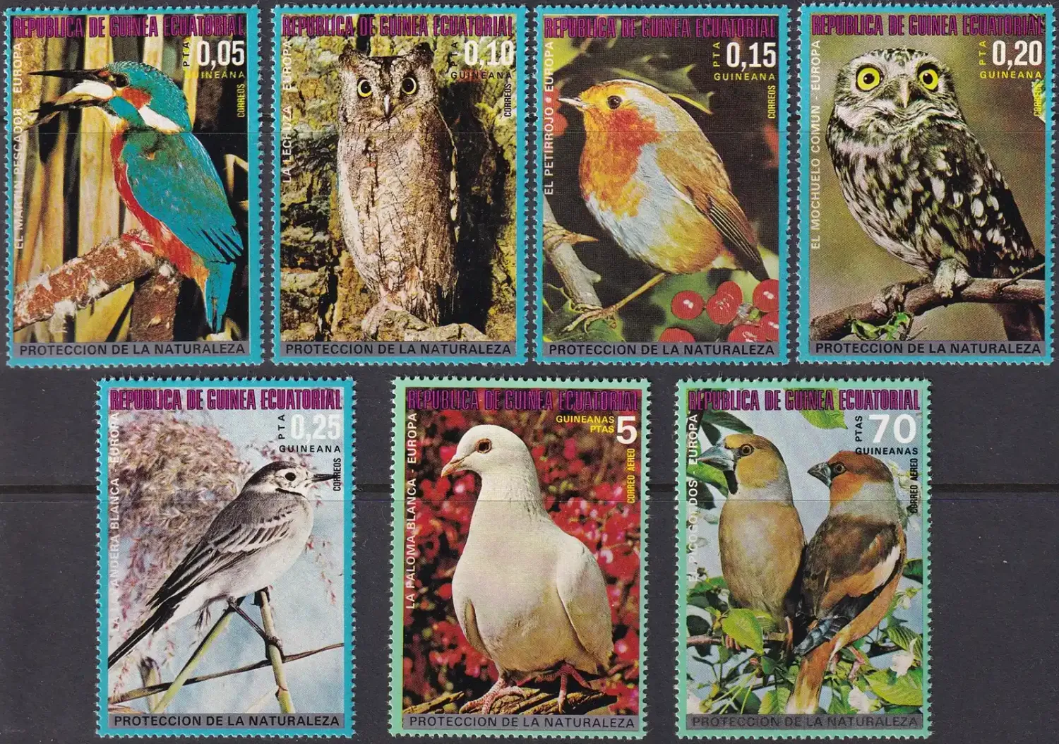Equatorial Guinea, 1976 European Birds (7v). MNH Equatorial Guinea, 1976 European Birds (7v). MNH