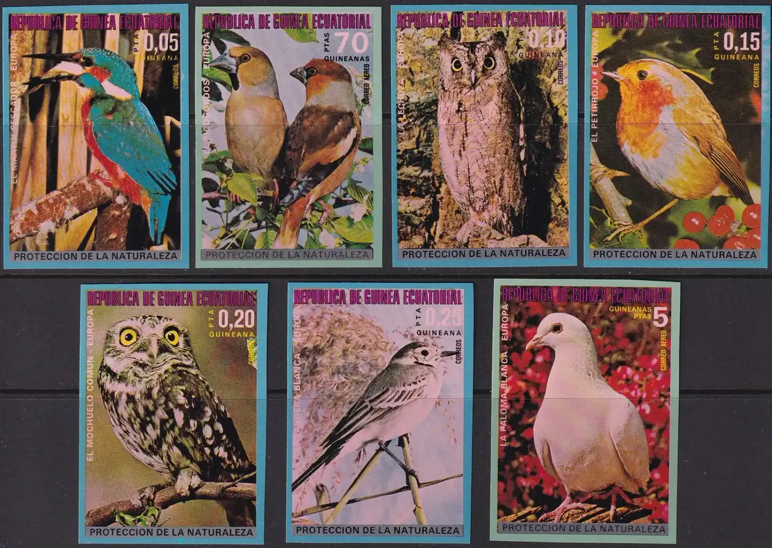 Equatorial Guinea, 1976 European Birds Imperf (7v). MNH Equatorial Guinea, 1976 European Birds Imperf (7v). MNH