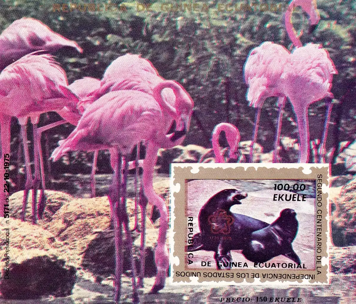 Equatorial Guinea, 1976 The 200th Anniv of the Independence of the USA -Flamingos (ss/1v). MNH Equatorial Guinea, 1976 The 200th Anniv of the Independence of the USA -Flamingos (ss/1v). MNH