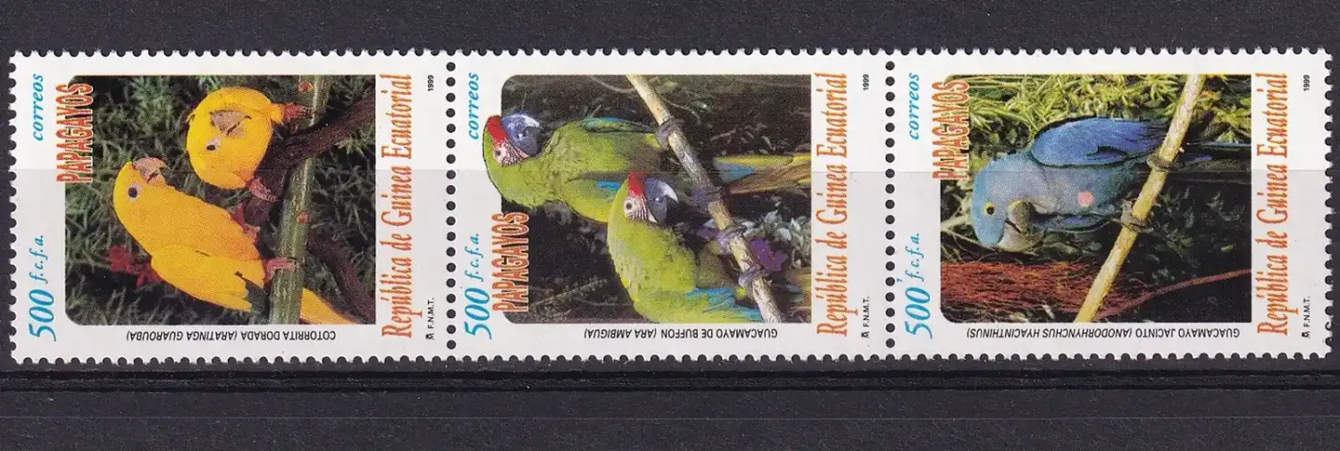 Equatorial Guinea, 1999 Parrots (s/3v). MNH Equatorial Guinea, 1999 Parrots (s/3v). MNH