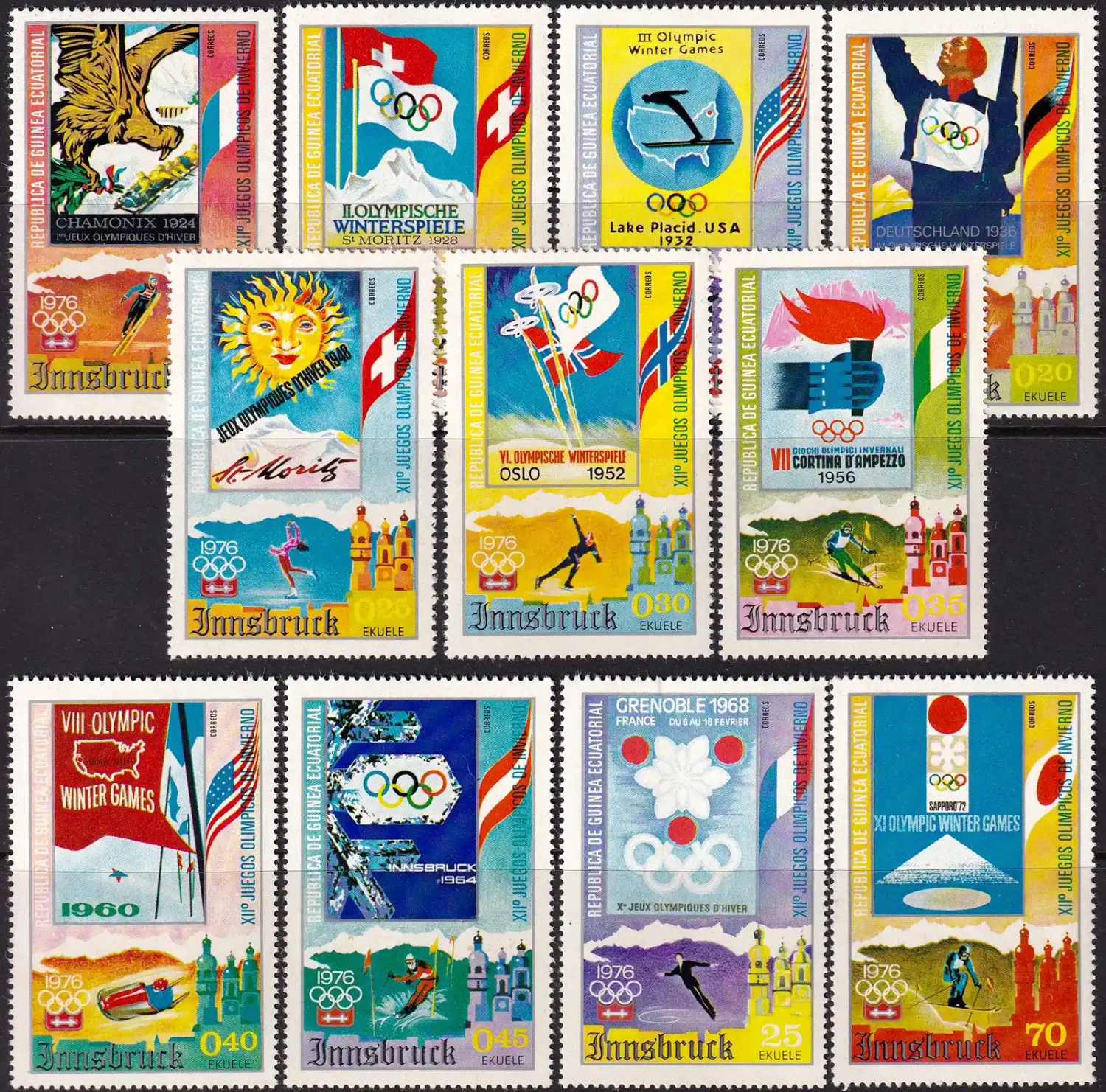 Equatorial Guinea, 1975 Winter Olympic Games - Innsbruck, Austria 1976 (11v). MNH Equatorial Guinea, 1975 Winter Olympic Games - Innsbruck, Austria 1976 (11v). MNH
