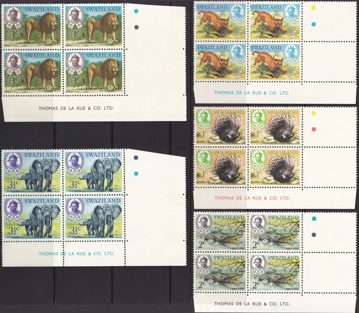 Swaziland 1969 Native Wild Animals Imprint Blocks (15v). MNH(**) Swaziland 1969 Native Wild Animals Imprint Blocks (15v). MNH(**)