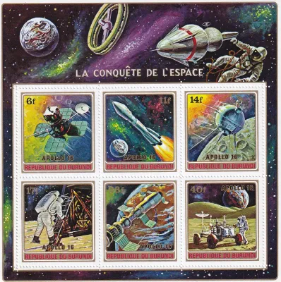 Burundi 1972 Conquest of Space - Overprinted "APOLLO 16. (ss/6v) MNH(**) Burundi 1972 Conquest of Space - Overprinted "APOLLO 16. (ss/6v) MNH(**)